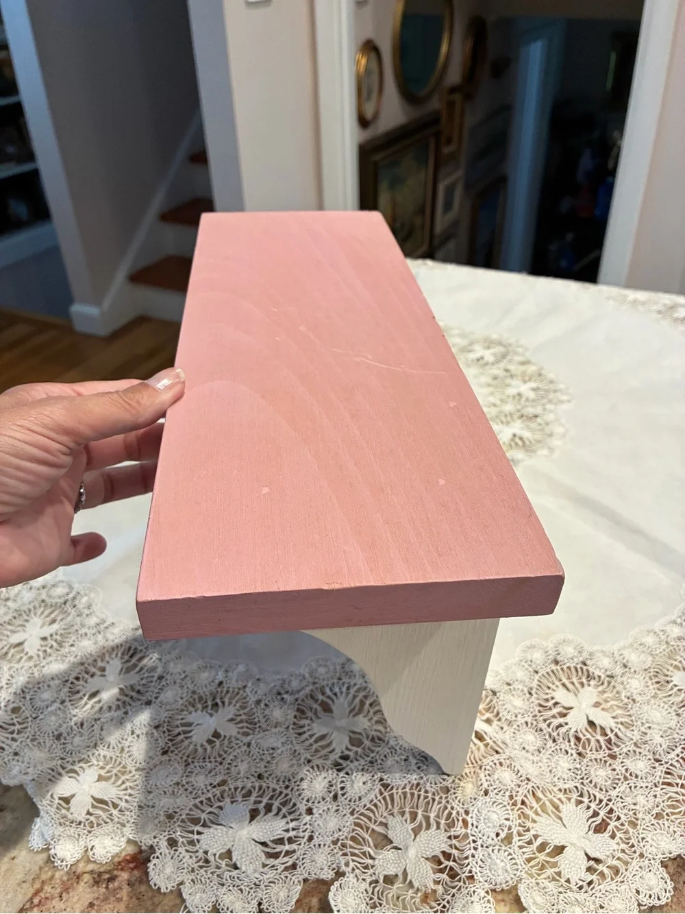 Hand-Painted Pink and White Floral Wood Shelf